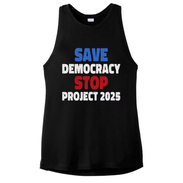 Save Democracy Stop Project 2025 Presidential Election Ladies Tri-Blend Wicking Tank