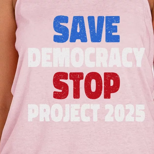 Save Democracy Stop Project 2025 Presidential Election Women's Knotted Racerback Tank