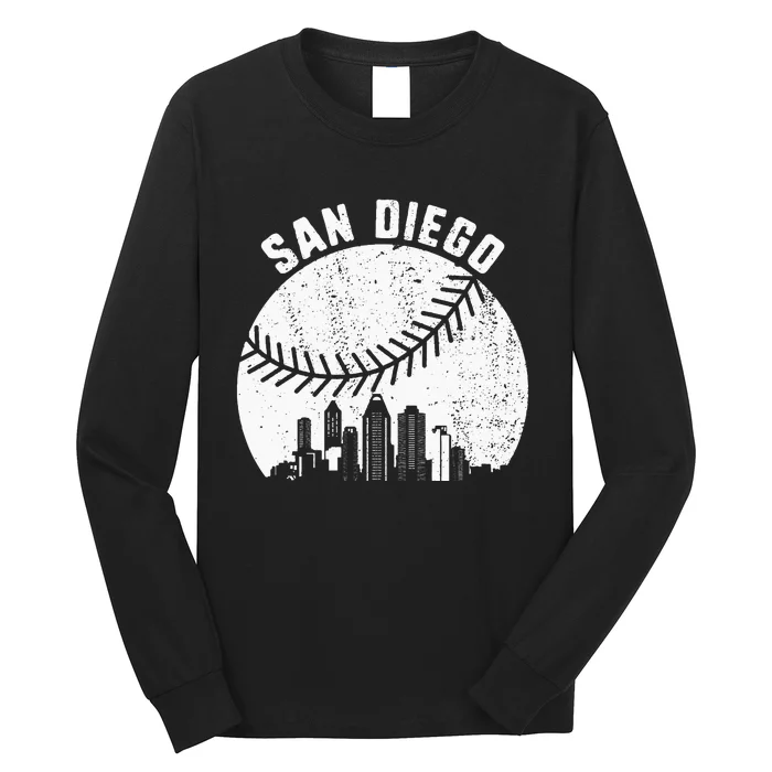 San Diego Skyline Baseball Fan Vintage San Diego Baseball Long Sleeve Shirt