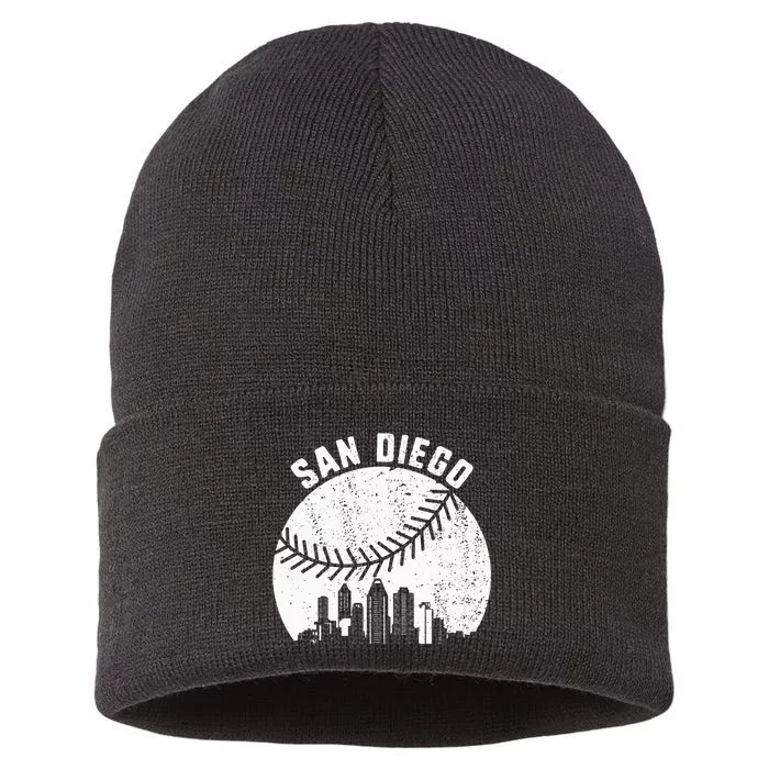 San Diego Skyline Baseball Fan Vintage San Diego Baseball Sustainable Knit Beanie