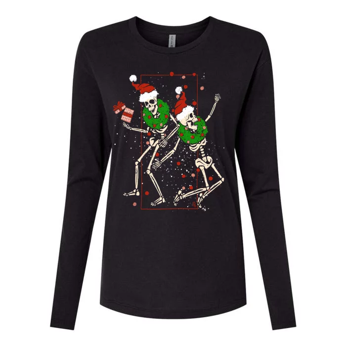 Skeleton Dancing Snowflake Christmas Santa Skeleton Xmas Cute Gift Womens Cotton Relaxed Long Sleeve T-Shirt