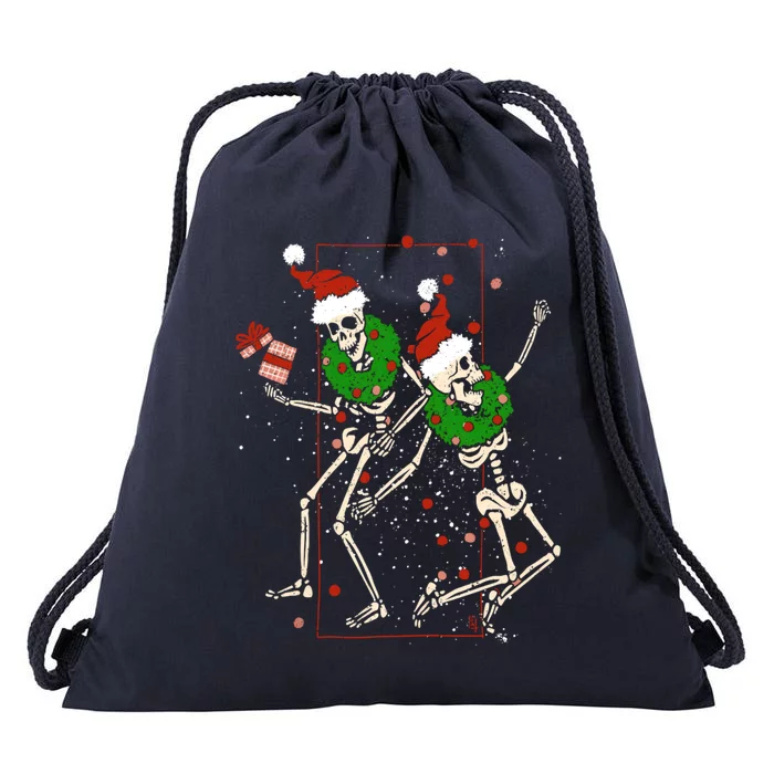 Skeleton Dancing Snowflake Christmas Santa Skeleton Xmas Cute Gift Drawstring Bag