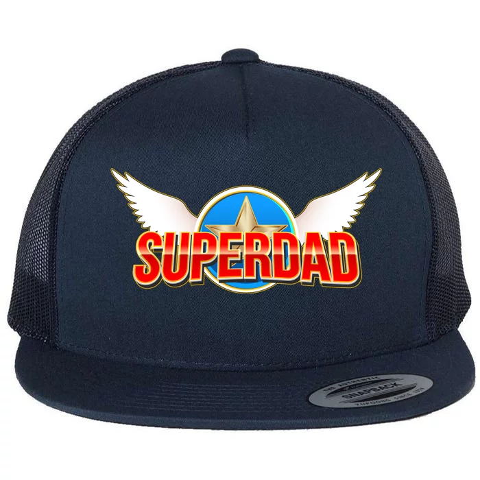 Super Dad Superhero Winged Badge Emblem Flat Bill Trucker Hat