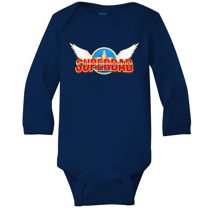 Super Dad Superhero Winged Badge Emblem Baby Long Sleeve Bodysuit