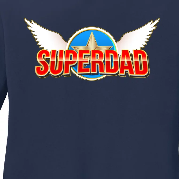 Super Dad Superhero Winged Badge Emblem Ladies Long Sleeve Shirt