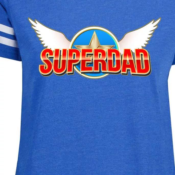 Super Dad Superhero Winged Badge Emblem Enza Ladies Jersey Football T-Shirt