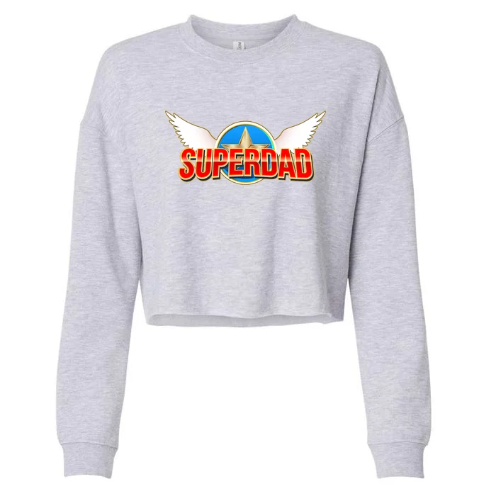 Super Dad Superhero Winged Badge Emblem Cropped Pullover Crew