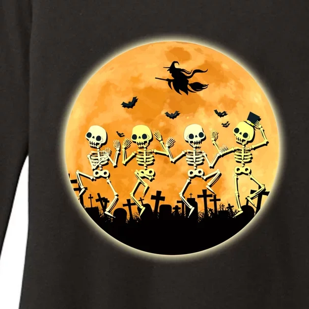 Spooky Dancing Skeleton In A Graveyard Witch Moon Halloween Gift Womens CVC Long Sleeve Shirt