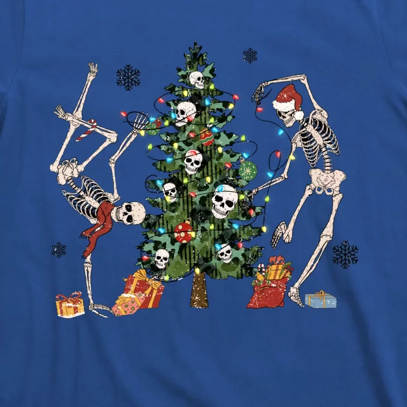 Skeletons Dancing Skull Xmas Tree Lights Dancer Christmas Funny Gift T-Shirt