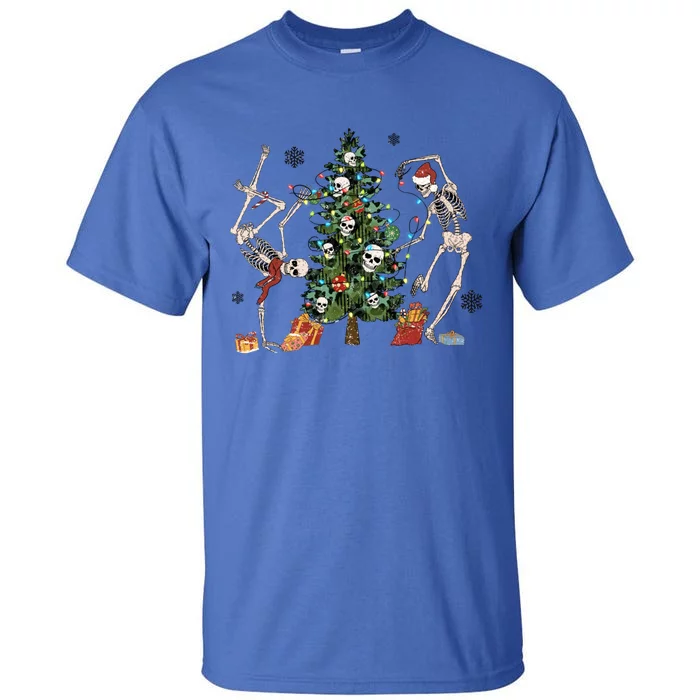 Skeletons Dancing Skull Xmas Tree Lights Dancer Christmas Funny Gift Tall T-Shirt