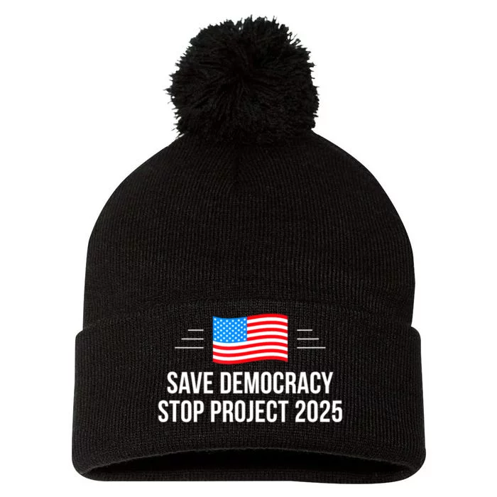 Save Democracy Stop Project 2025 Pom Pom 12in Knit Beanie