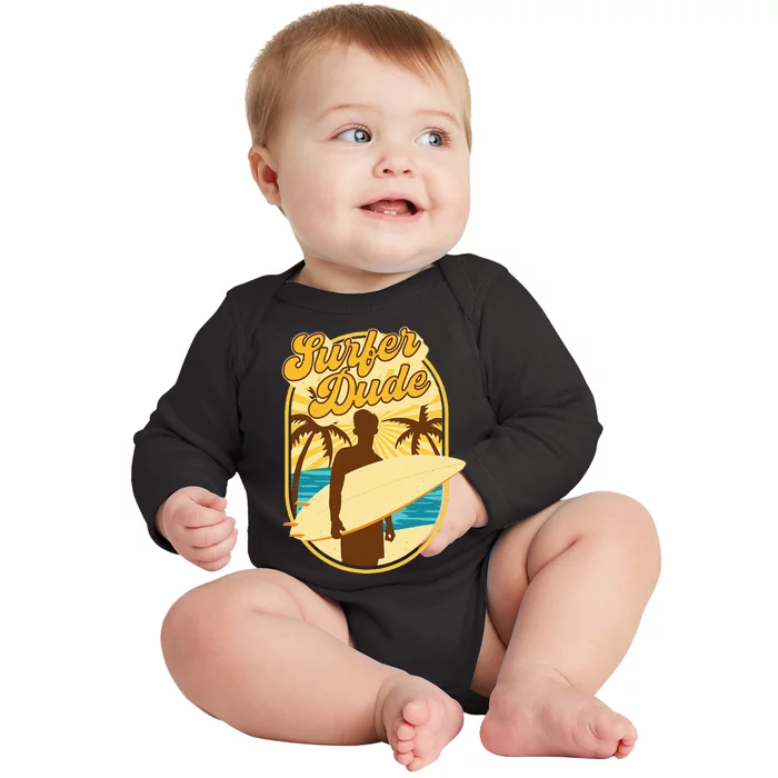 Surfer Dude Surfing Surfboarding Lover Sunset Beach Waves Baby Long Sleeve Bodysuit