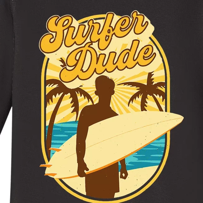 Surfer Dude Surfing Surfboarding Lover Sunset Beach Waves Baby Long Sleeve Bodysuit