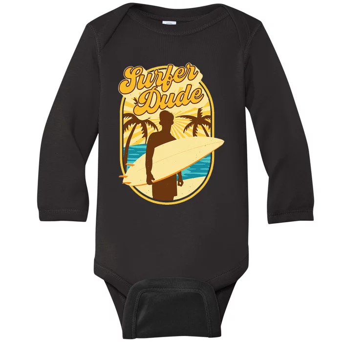 Surfer Dude Surfing Surfboarding Lover Sunset Beach Waves Baby Long Sleeve Bodysuit