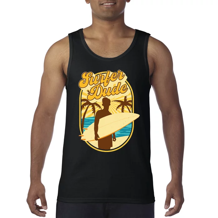 Surfer Dude Surfing Surfboarding Lover Sunset Beach Waves Tank Top