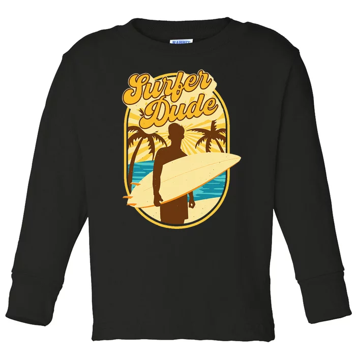 Surfer Dude Surfing Surfboarding Lover Sunset Beach Waves Toddler Long Sleeve Shirt