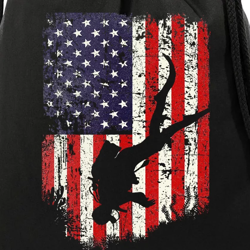 Scuba Diver Scuba Diving American Flag Drawstring Bag