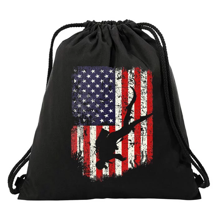 Scuba Diver Scuba Diving American Flag Drawstring Bag