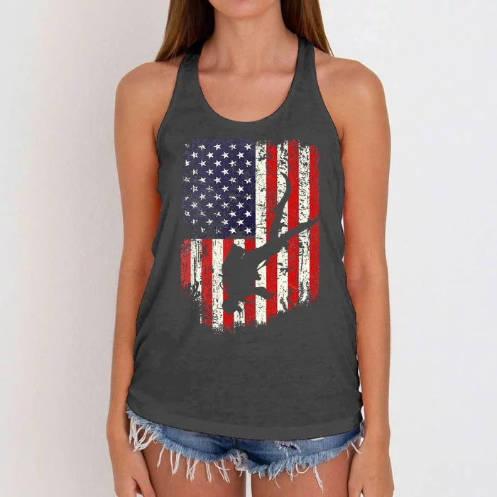 Scuba Diver Scuba Diving American Flag Women's Knotted Racerback Tank