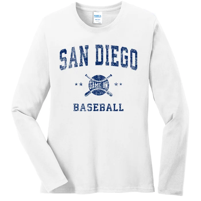 San Diego Sd Vintage Baseball Throwback Ladies Long Sleeve Shirt