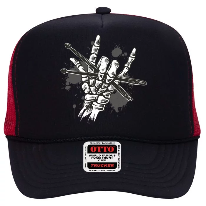 Skeleton Drum Sticks Rock Horns Hand Rock Drummer Cool Gift High Crown Mesh Trucker Hat