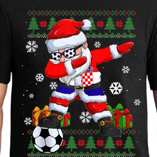 Soccer Dabbing Santa Croatia Flag Ugly Christmas Sweater Tank Top Pajama Set