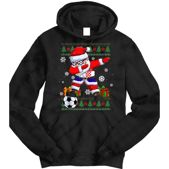 Soccer Dabbing Santa Croatia Flag Ugly Christmas Sweater Tank Top Tie Dye Hoodie