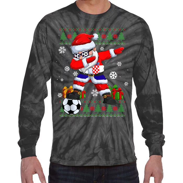 Soccer Dabbing Santa Croatia Flag Ugly Christmas Sweater Tank Top Tie-Dye Long Sleeve Shirt