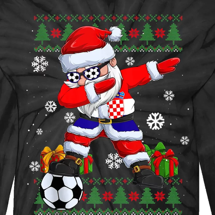 Soccer Dabbing Santa Croatia Flag Ugly Christmas Sweater Tank Top Tie-Dye Long Sleeve Shirt