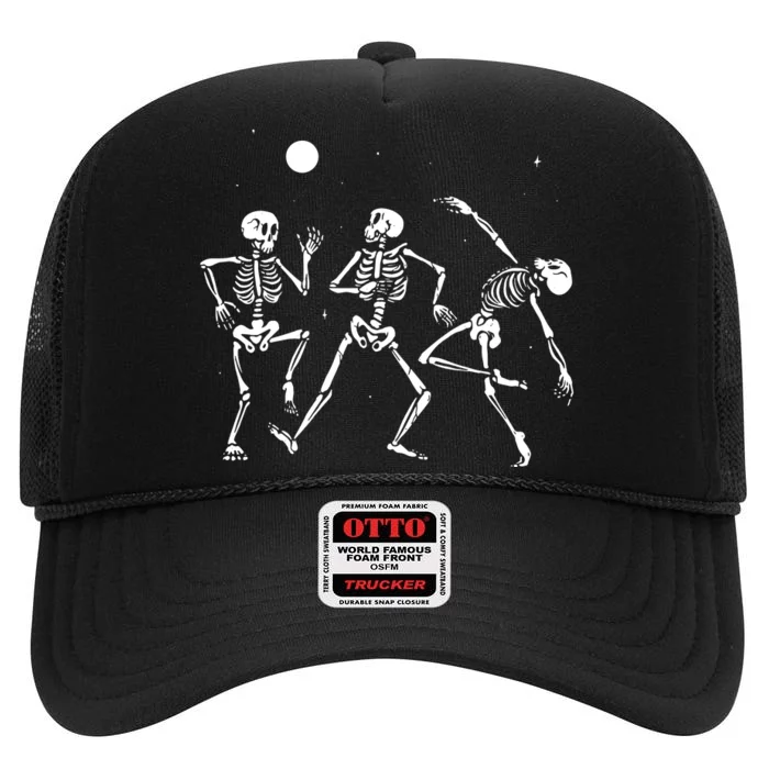 Spooky Dancing Skeletons Halloween Costume Music Adult High Crown Mesh Trucker Hat