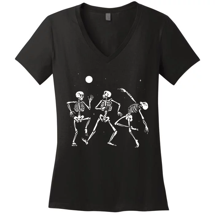 Spooky Dancing Skeletons Halloween Costume Music Adult Women's V-Neck T-Shirt