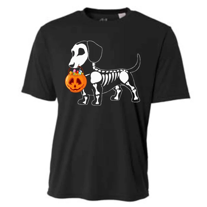 Spooky Dachshund Skeleton Pumpkin Decor Cooling Performance Crew T-Shirt