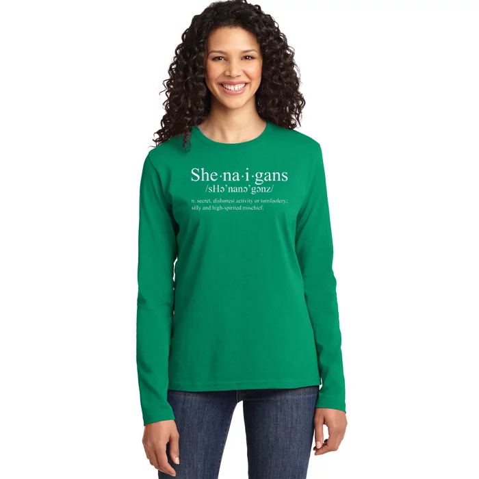 Shenanigans Definition St Patricks Day Funny Ladies Long Sleeve Shirt