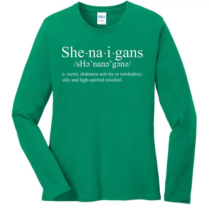 Shenanigans Definition St Patricks Day Funny Ladies Long Sleeve Shirt