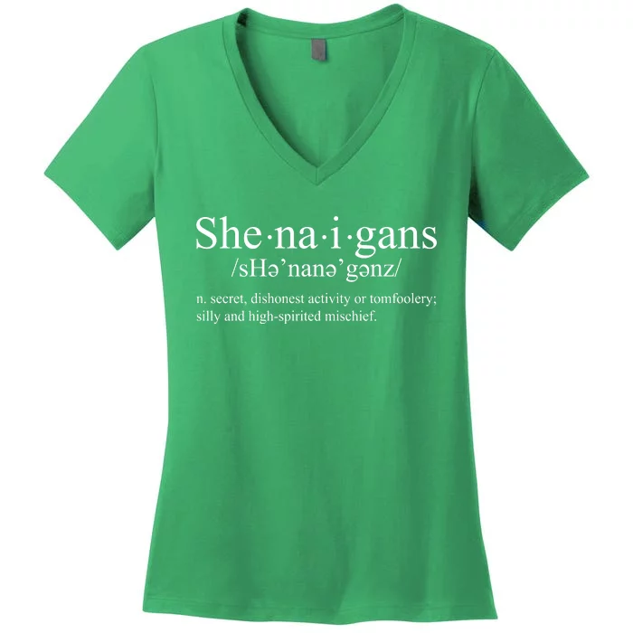 Shenanigans Definition St Patricks Day Funny Women's V-Neck T-Shirt