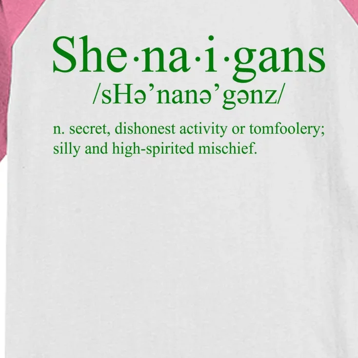 Shenanigans Definition St Patricks Day Funny Kids Colorblock Raglan Jersey