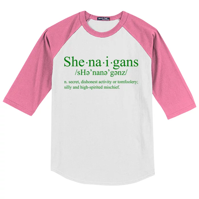 Shenanigans Definition St Patricks Day Funny Kids Colorblock Raglan Jersey