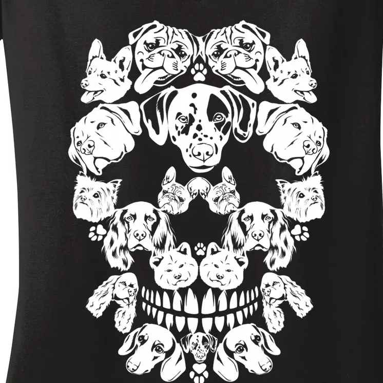 Skull Dog Skeleton Halloween Costume Scary Carnival Women's V-Neck T-Shirt