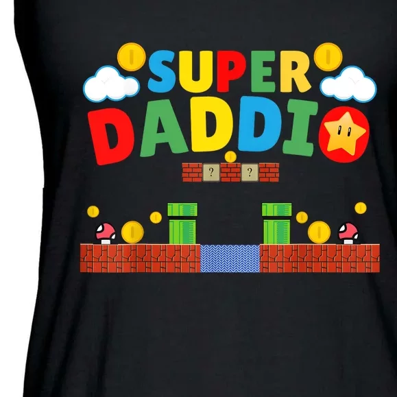 Super Dad Super Daddio Funny Dad Fathers Day Gamer Daddy Ladies Essential Flowy Tank