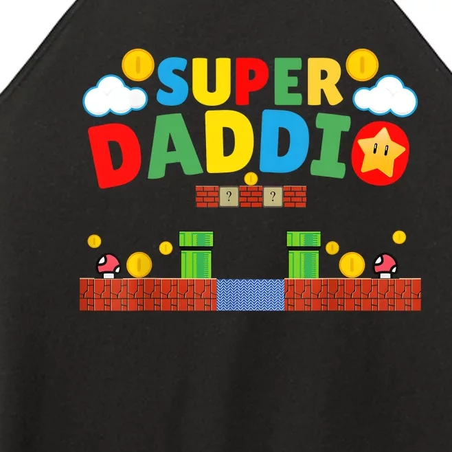 Super Dad Super Daddio Funny Dad Fathers Day Gamer Daddy Women’s Perfect Tri Rocker Tank