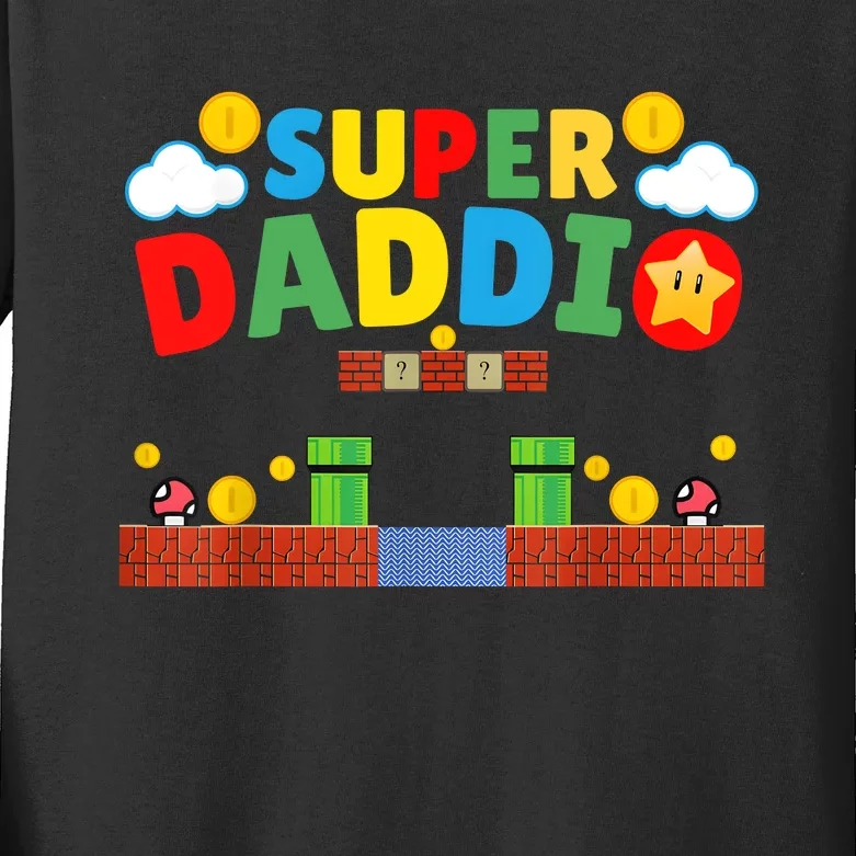 Super Dad Super Daddio Funny Dad Fathers Day Gamer Daddy Kids Long Sleeve Shirt