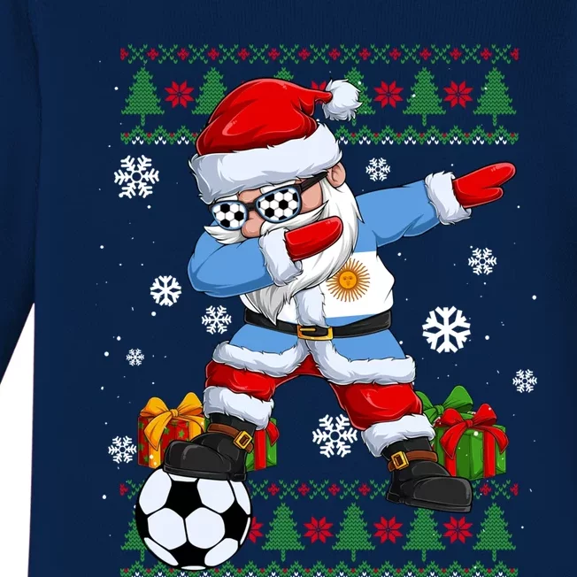 Soccer Dabbing Santa Argentina Flag Ugly Christmas Sweater Gift Baby Long Sleeve Bodysuit