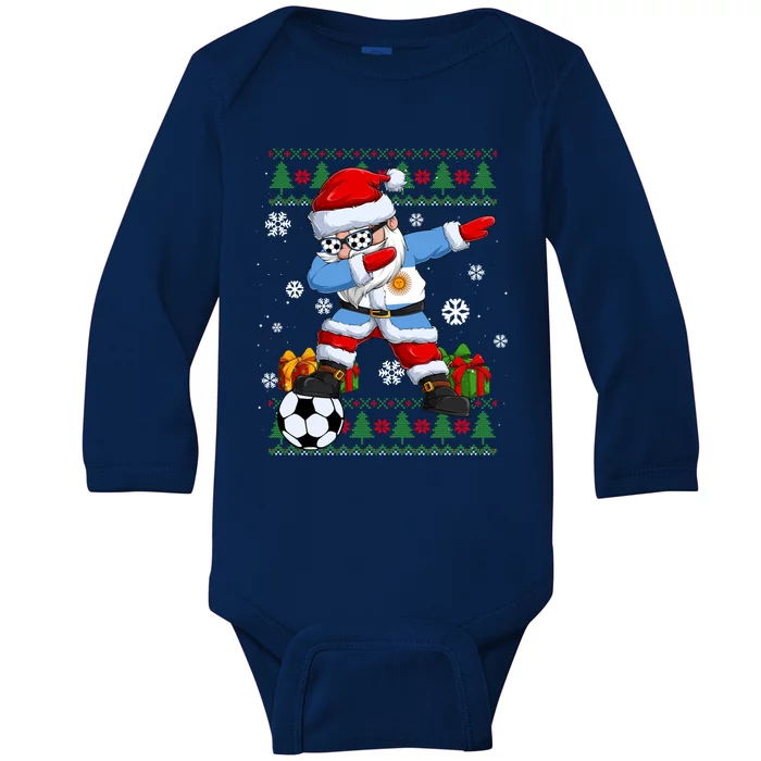 Soccer Dabbing Santa Argentina Flag Ugly Christmas Sweater Gift Baby Long Sleeve Bodysuit