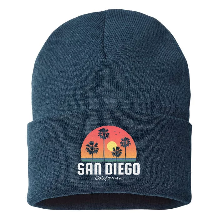 San Diego Shirt Vintage Retro Beach Sunset Sustainable Knit Beanie