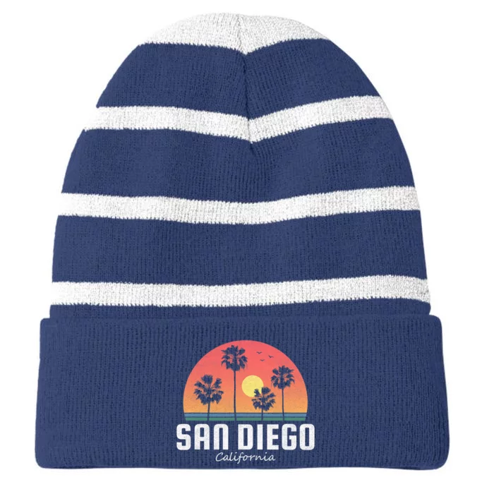 San Diego Shirt Vintage Retro Beach Sunset Striped Beanie with Solid Band