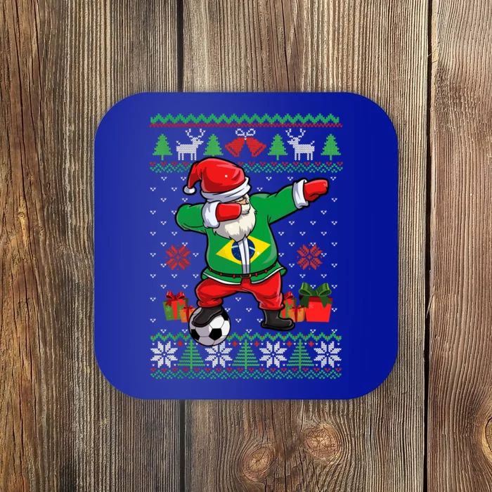 Soccer Dabbing Santa Brazil Flag Ugly Christmas Sweater Meaningful Gift Coaster