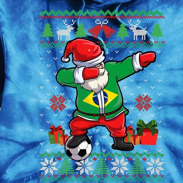 Soccer Dabbing Santa Brazil Flag Ugly Christmas Sweater Meaningful Gift Tie Dye Hoodie