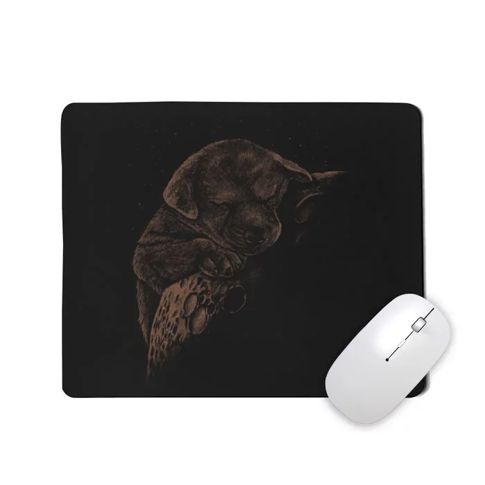 Sweet Dog Sleeping On Moon Mousepad