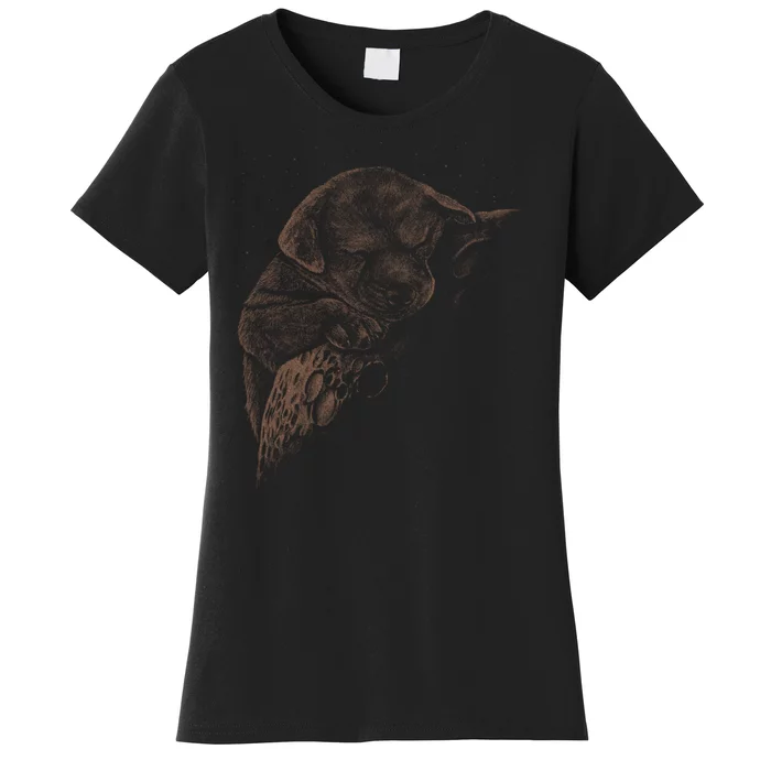 Sweet Dog Sleeping On Moon Women's T-Shirt