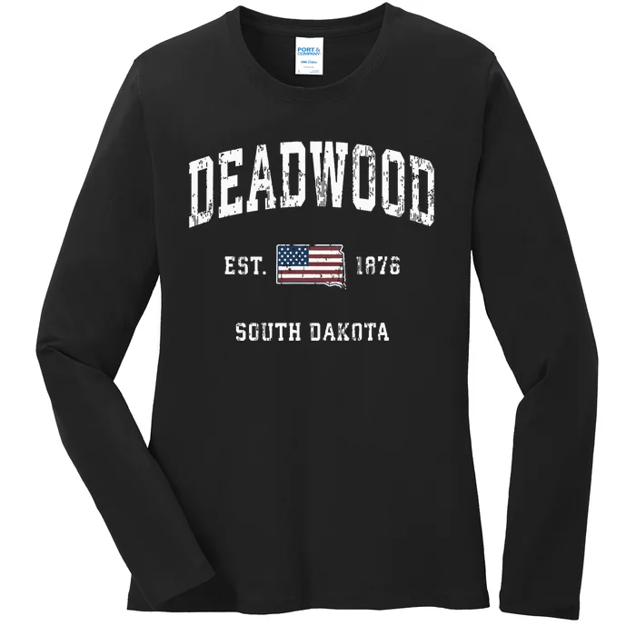 South Dakota Sd Vintage American Flag Sports Design Ladies Long Sleeve Shirt